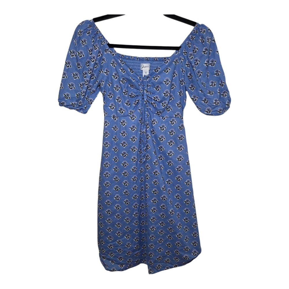 Blue Floral Puff Sleeve Smocked Midi Dress Size Small Cottagecore Milkmaid Boho